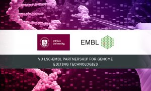 EMBL and Vilnius University logos on a background of genomic data