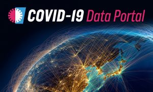 COVID-19 Data Portal logo on globe background